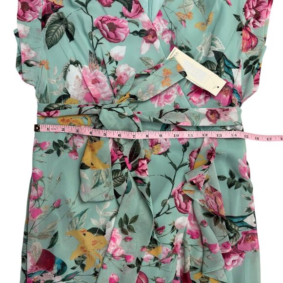 NEW Eliza J Maxi Faux Wrap Floral Dress Women 6 Chiffon Rollover Cap Sleeve - Picture 13 of 15